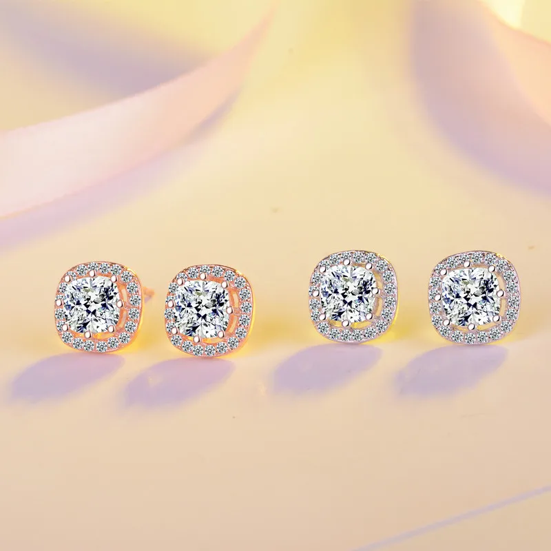 TJP Shining Clear Crystal CZ Stones Girl Stud Earrings Jewelry Fashion Silver 925 For Women Lady Popular Birthday Gift | Украшения и