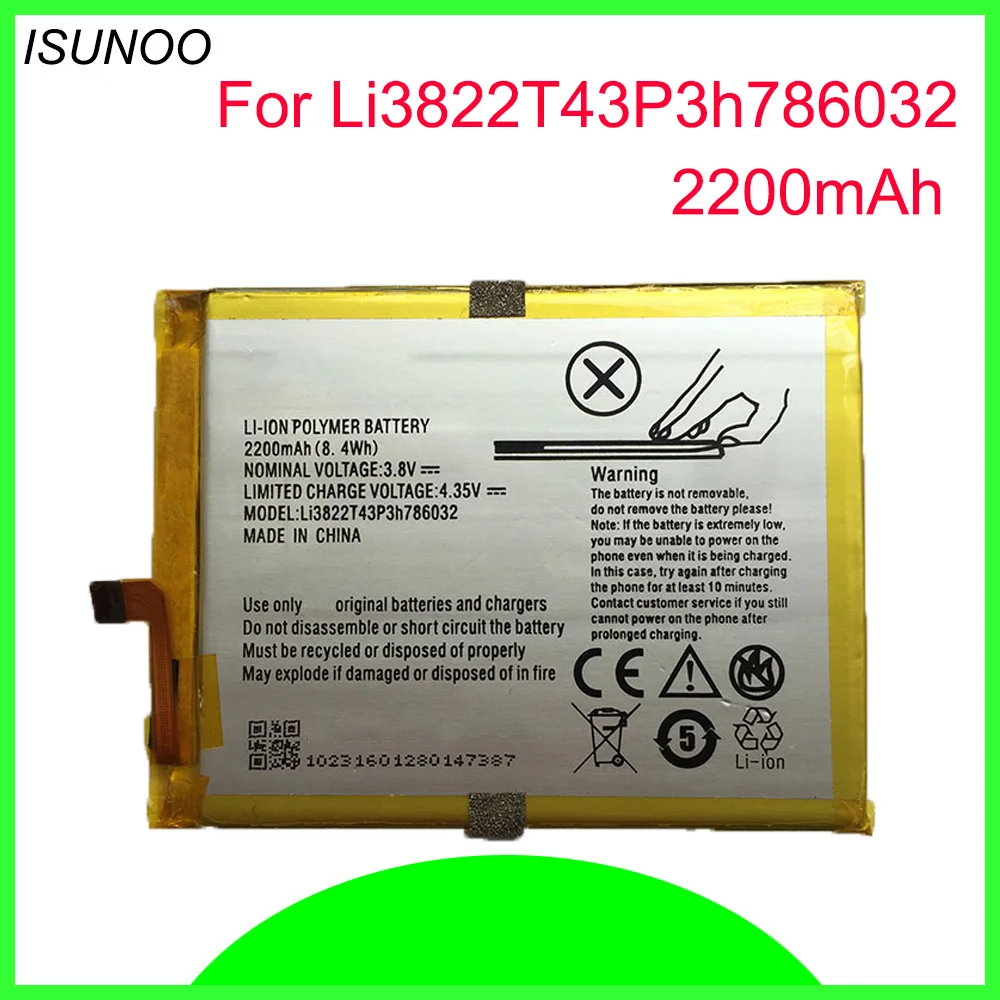 ISUNOO 10 шт./лот 3 8 в 2200 мАч Li3822T43P3h786032 для Orbic RC 501L ZTE Blade V6 D6 X7 батарея|Аккумуляторы