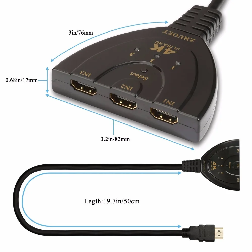 10pcs/ lot 4K*2K 3D Mini 3 Port HDMI Switch 1.4b 4K Switcher Splitter in 1 out Hub for DVD HDTV Xbox PS3 PS4 1080P | Безопасность и