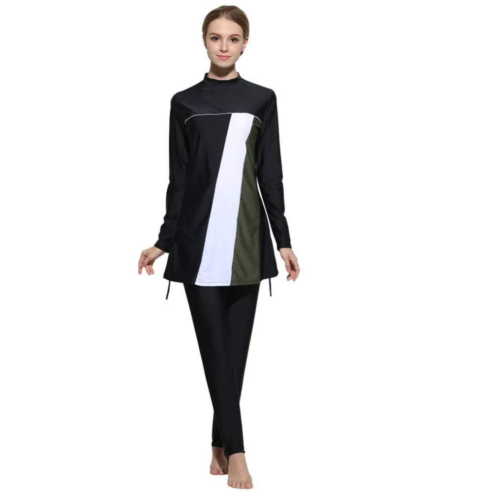 2019 женский Мусульманский купальник с принтом в полоску Женский цельный