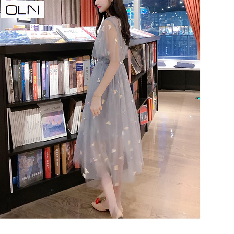 Летнее новое платье для путешествий корейское Сетчатое + слинг французское