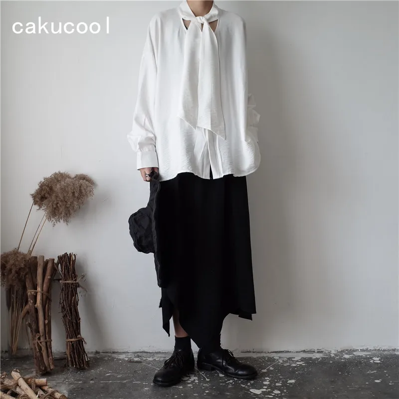 Cakucool Новинка весны с длинным рукавом чистый белый черный блузка рубашка нормкор