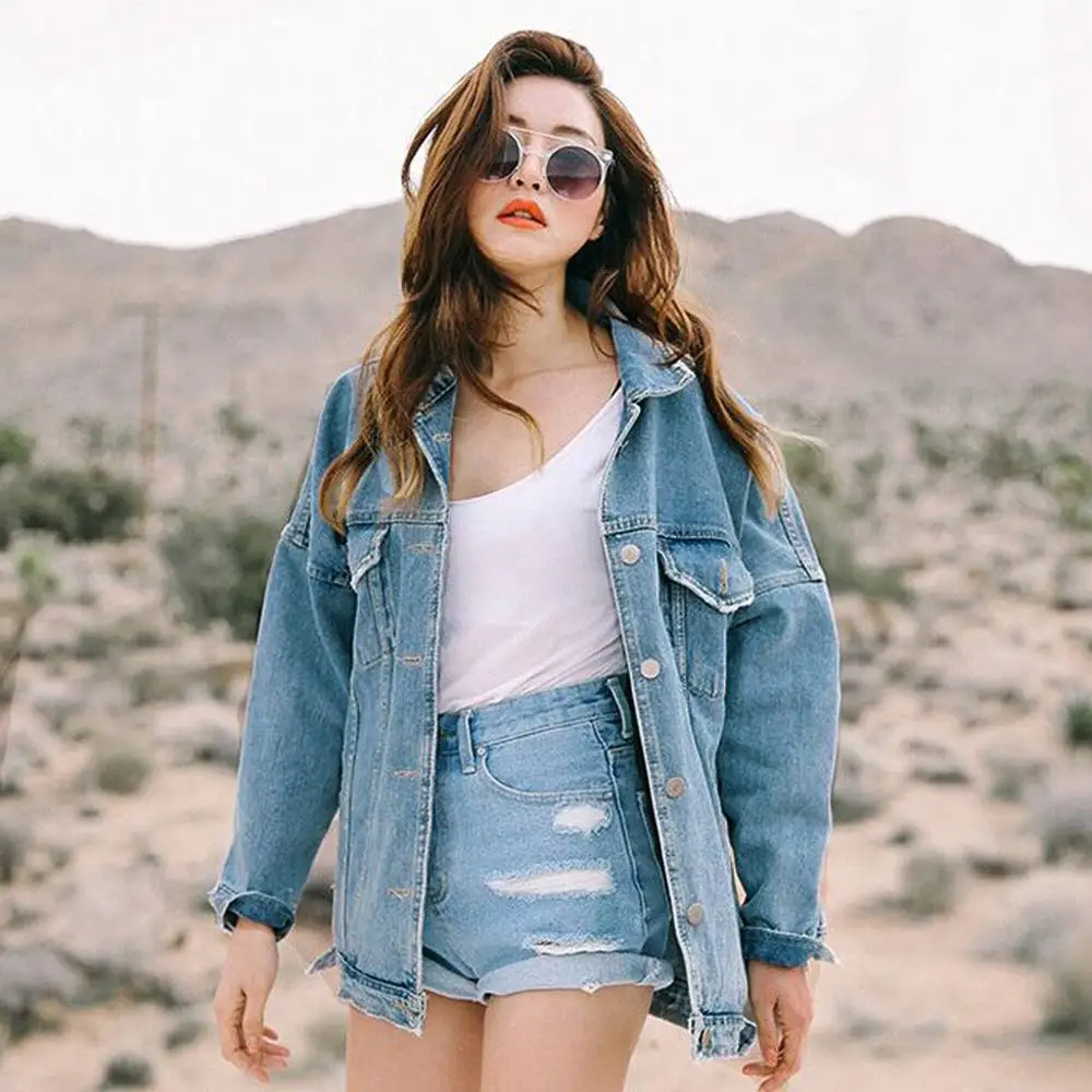 New Autumn Women Solid Retro Oversize Loose Button Jackets Casual Denim Jeans Pocket Coat Outwear Veste En Pour Femme A55 | Женская