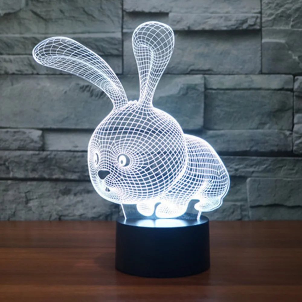 Мультфильм ночник rgb led кролик 3D Оптические иллюзии лампа fzai 7 цветов Изменение