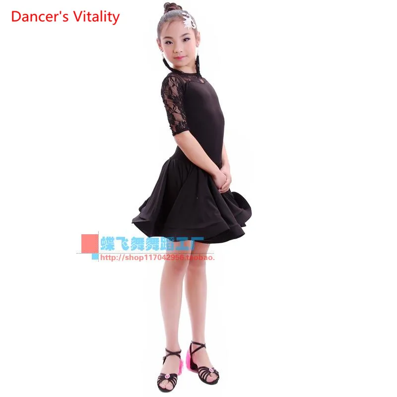 

Girls' Latin Dance Performance Dress Half Sleeve Lace Dress Children/Girls/Kid's Ballroom Dance Competition Costumes