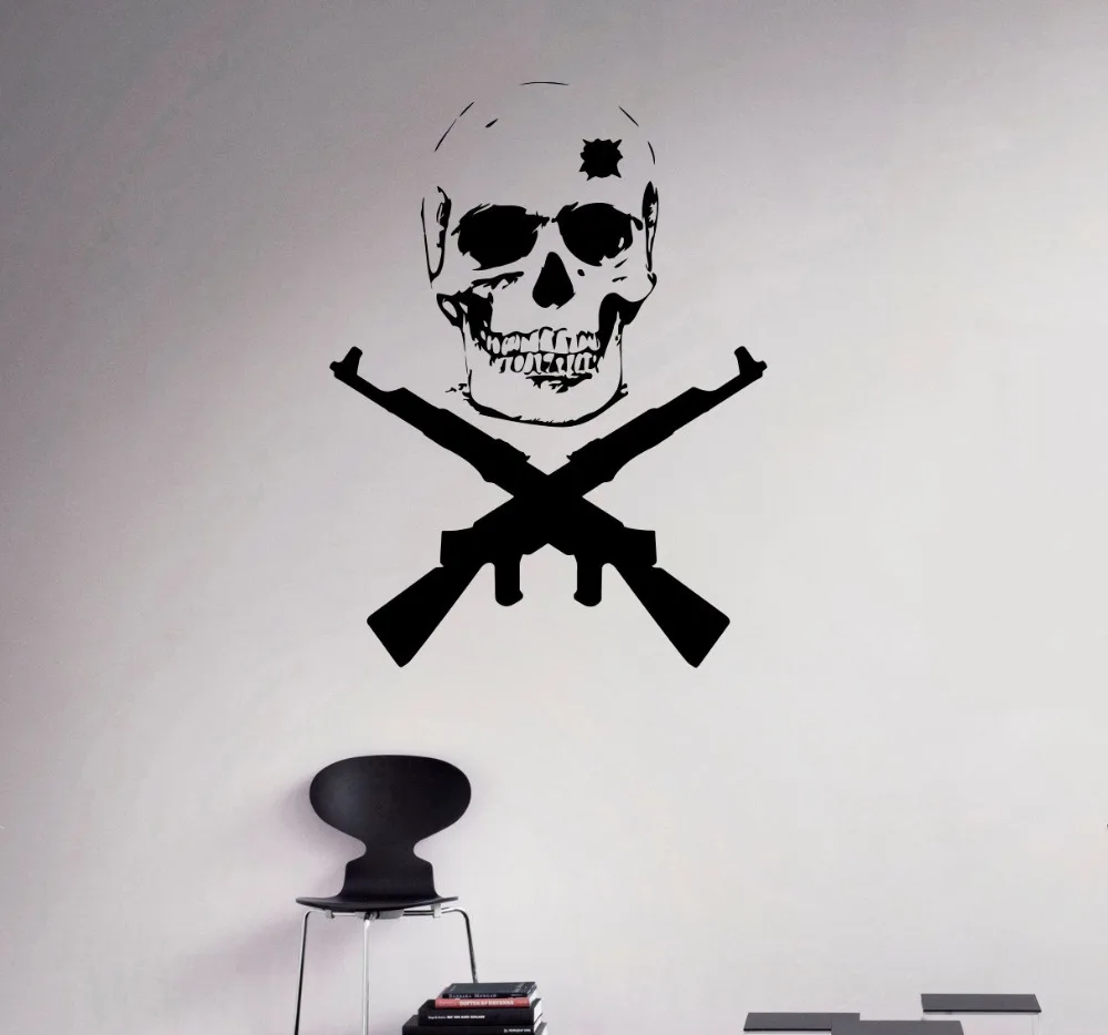 С двумя пистолетами военные значки с крутым Наклейка на стену череп Креативный