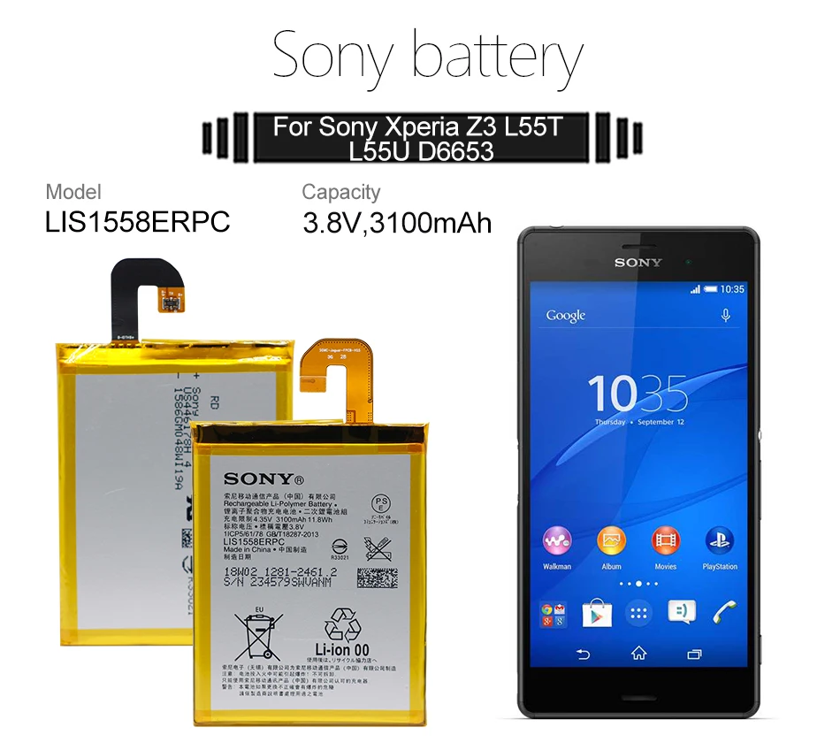 Sony LIS1558ERPC телефон Батарея 3100 мА-ч для sony Xperia Z3 L55T L55U D6653 D6603 D6633 D5803 D5833 D6616 D6708 Batteria