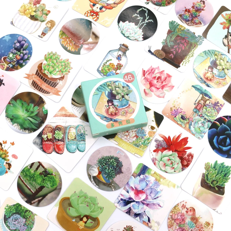 

46PCS/box Cute Succulent Plants Succulents Mini Paper Sticker Decoration Diy Ablum Diary Scrapbooking Label Sticker Stationery