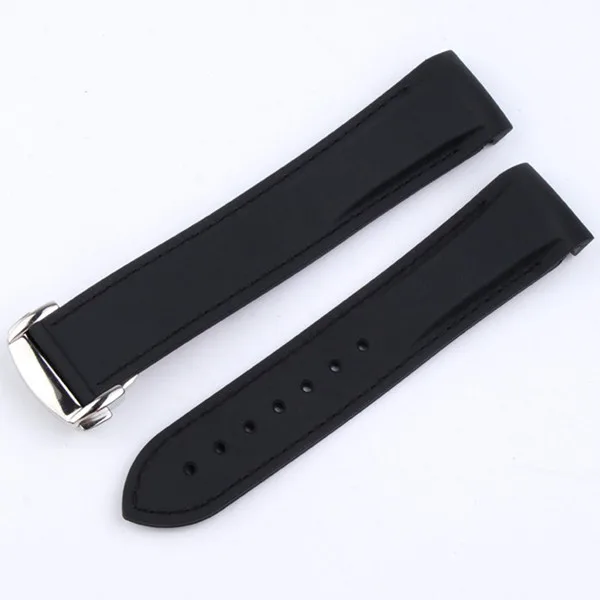 black black silver Ремешок для часов силиконовый резиновый ремешок для часов изогнутый конец спортивный ремешок Складная Пряжка для Seamaster 300 Планета Океан 600 1948 20 мм 22 мм - Цвет ремешка: black black silver