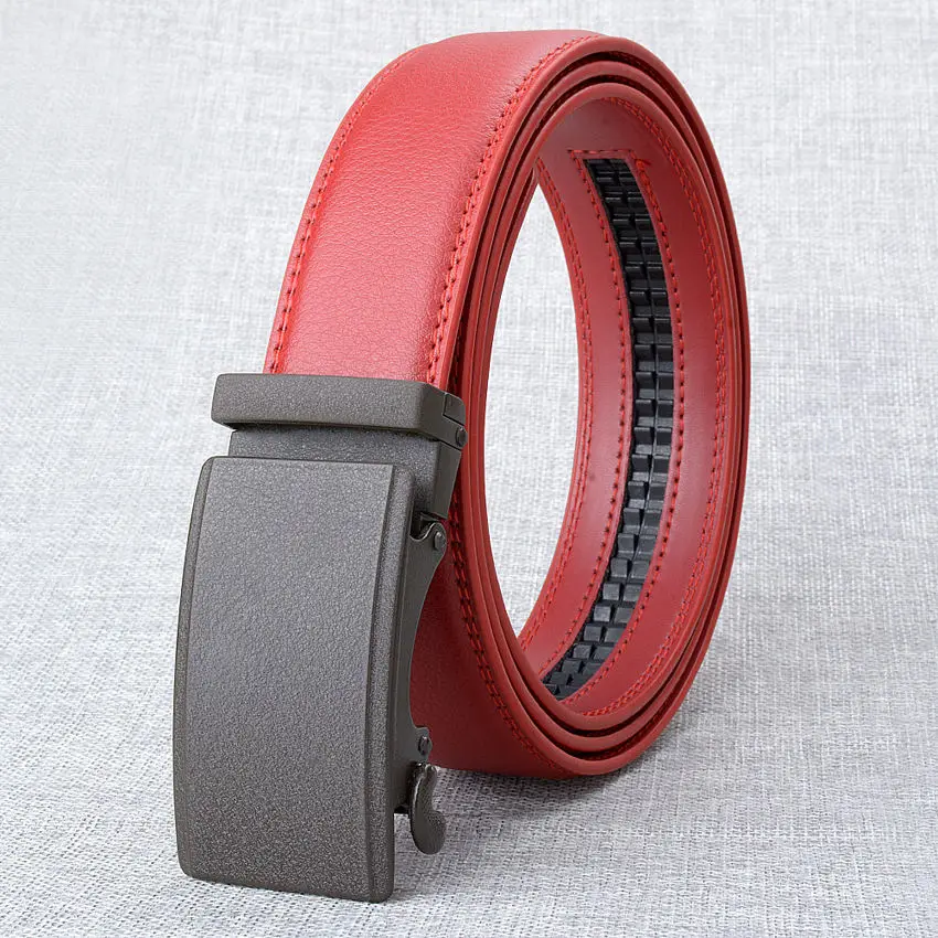 red coffee buckle Брендовые высококачественные мужские ремни с автоматической пряжкой унисекс, деловой Повседневный Роскошный белый ремень из натуральной кожи для мужчин - Цвет: red coffee buckle