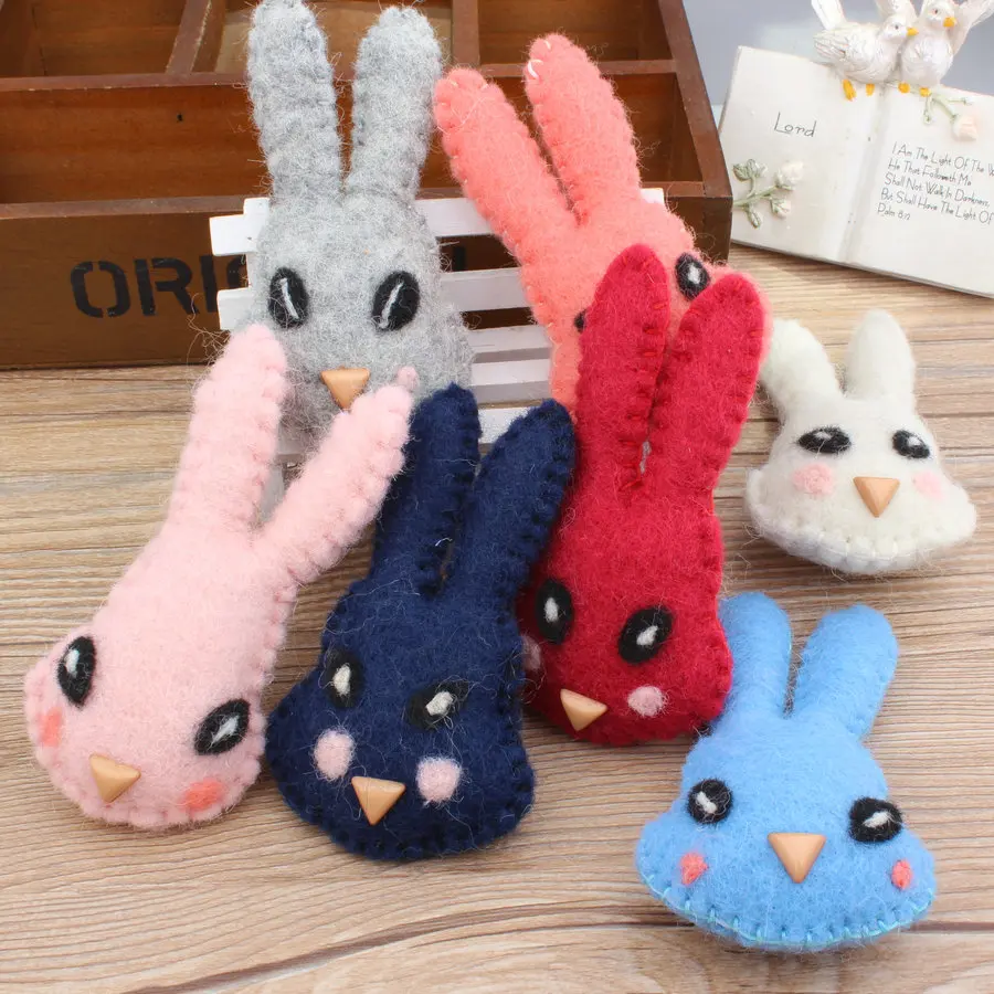 Wholesale 10pcs/lot Colorful Animals 3D Cartoon Rabbits Head Shape Handmade Wool Felts Bolls Diy Jewelry Garment/hair Accessory | Детская