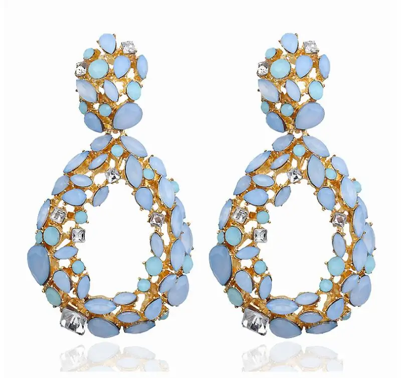 Drop Blue KMVEXO новые массивные капли воды полые Стразы Сережка Модная бижутерия элегантные длинные блестящие Кристальные серьги для женщин подарок - Окраска металла: Drop Blue