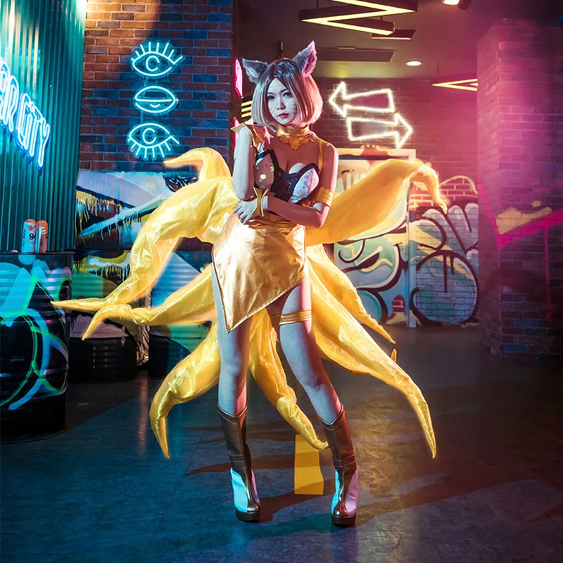 Cosroad лол престиж издание KDA Ahri косплей костюм девять хвостатых лиса Ahri парики для Хэллоуина Вечерние
