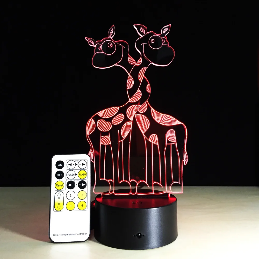 Новинка светодиодная 3D лампа Жираф сенсорный RGB 7 цветов ночсветильник украшение