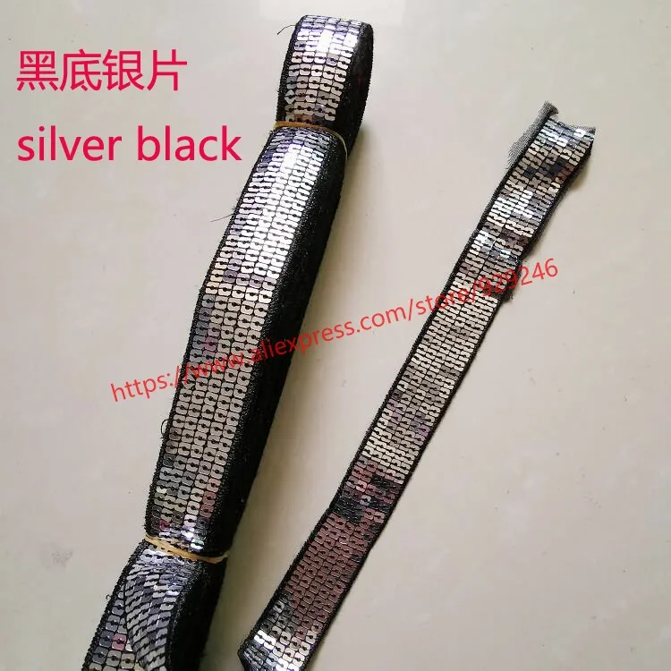 black base silver 16 ярдов/партия 5 строк квадратная лента с блестками кружева для танцевального костюма украшения серые Блестки для сценические наряды Аксессуары для платья - Цвет: black base silver