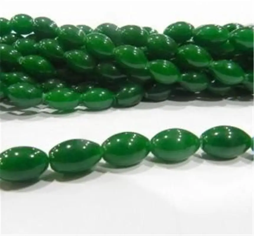 

beads 8x12mm Rice green stone Loose Bead 14.5"