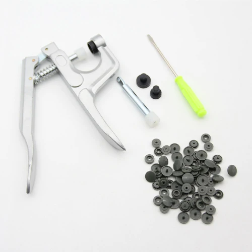 Gray as photo U Shape Fastener Snap Pliers 150 Set T5 12mm Round Plastic Resin Buttons Fastener Press Stud Baby Clothes Machine Sewing Tools - Цвет: Gray as photo