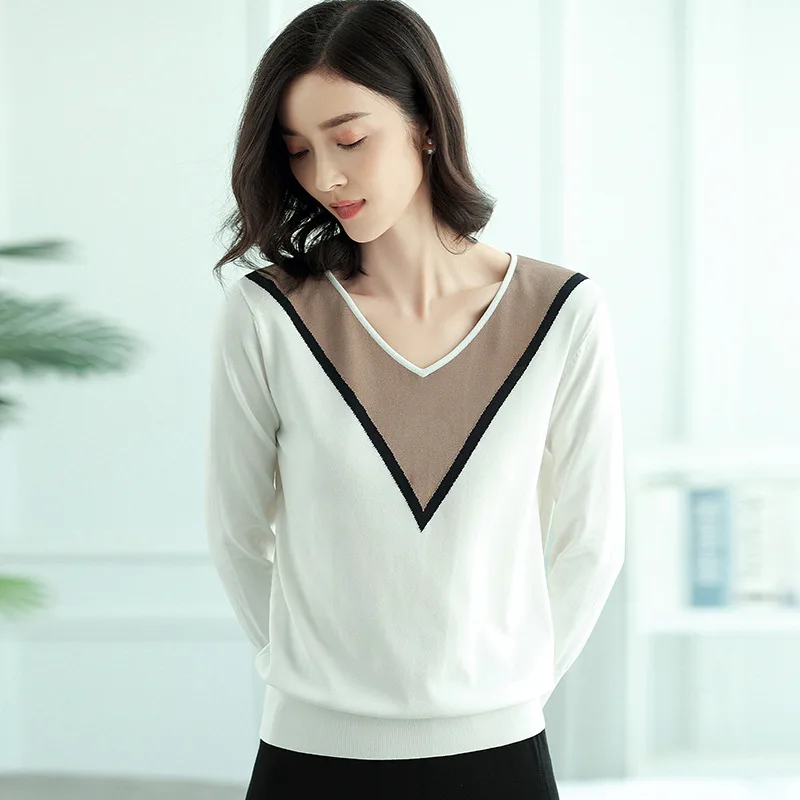 Suvance осенний офисный Женский вязаный свитер с v-образным вырезом 2 цвета Модный