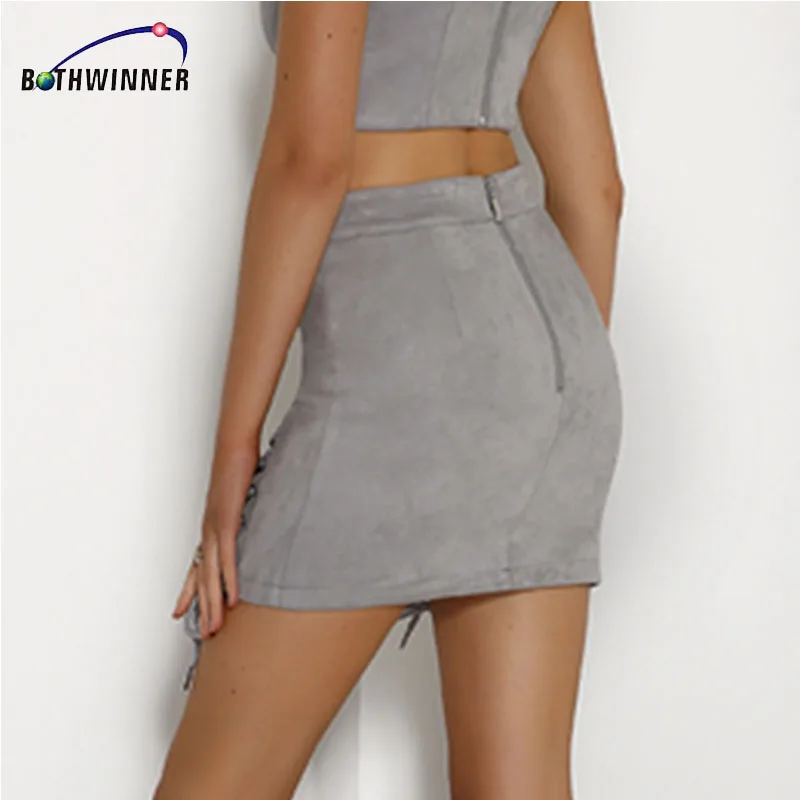 Осенняя юбка карандаш со шнуровкой Bothwinner 2017 зимняя модная облегающая короткая