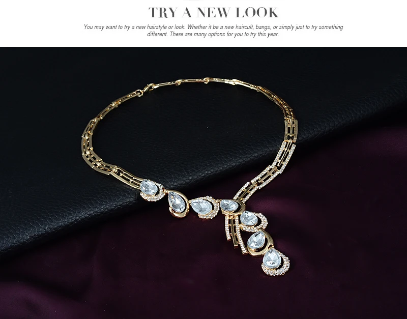 Water Drop Jewelry Set Accessories Gold Color Nigerian Wedding African Beads Necklace&earring&bracelet&ring | Украшения и