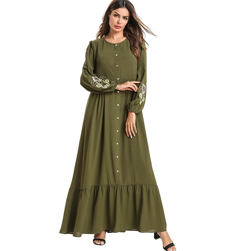 Женское мусульманское платье Кафтан с цветочной вышивкой элегантное трапеция