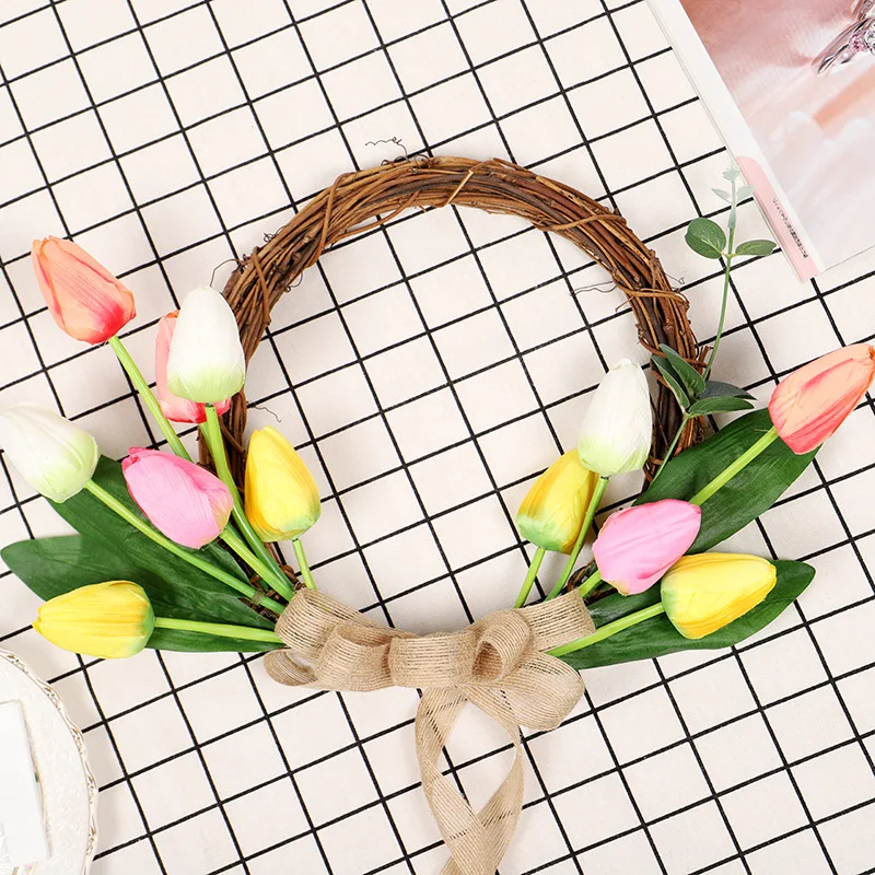 

Tulip Wreath Garland Tulip Wreath Artificial Flower Home Living Room Wedding Party Decoration Wreath 50cm Home Decor Christmas