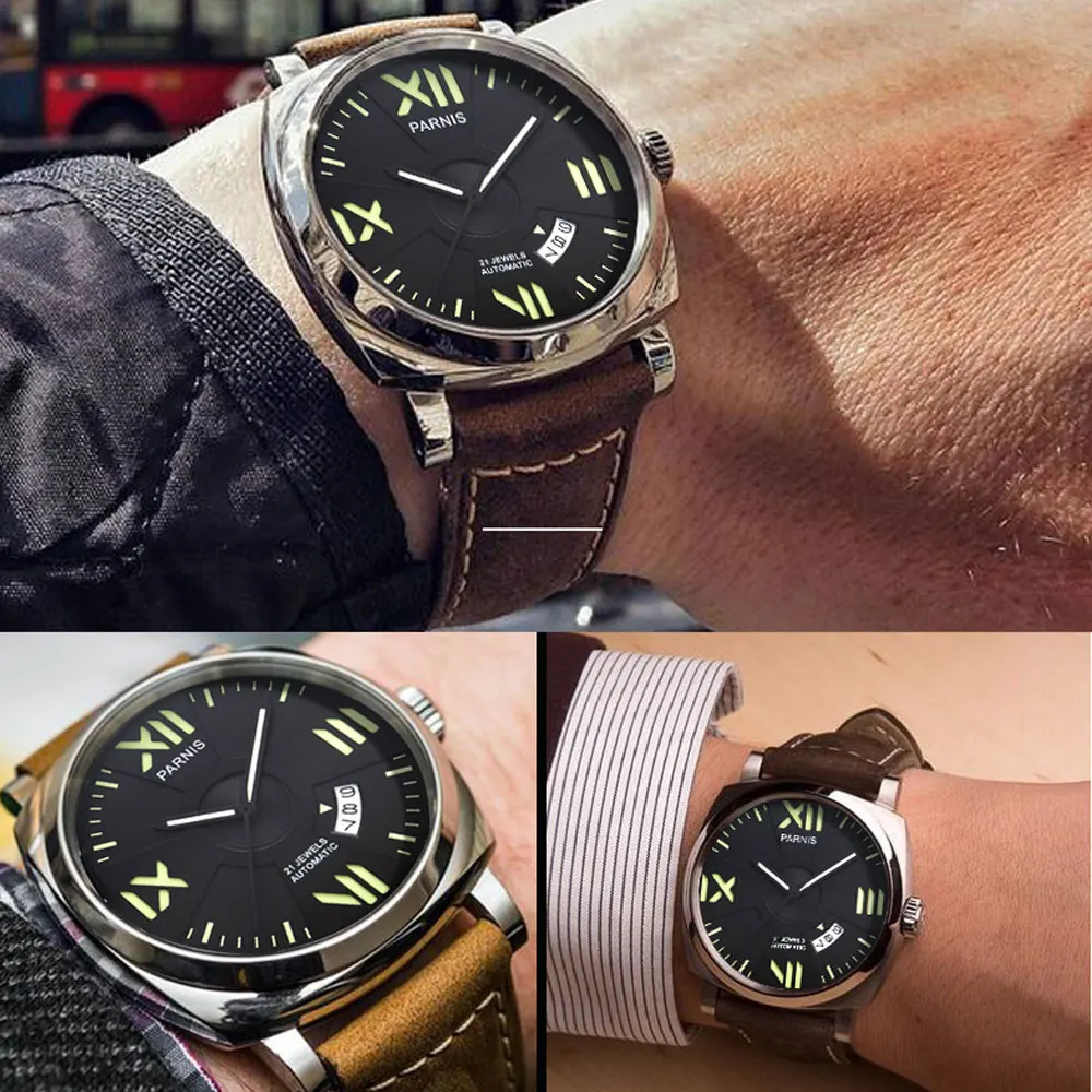 2019 New Arrivals Mens Watces Top Brand Luxury Automatic Watch Parnis 44mm Mechanical Watches Calendar Luminous 100M Swim | Наручные часы