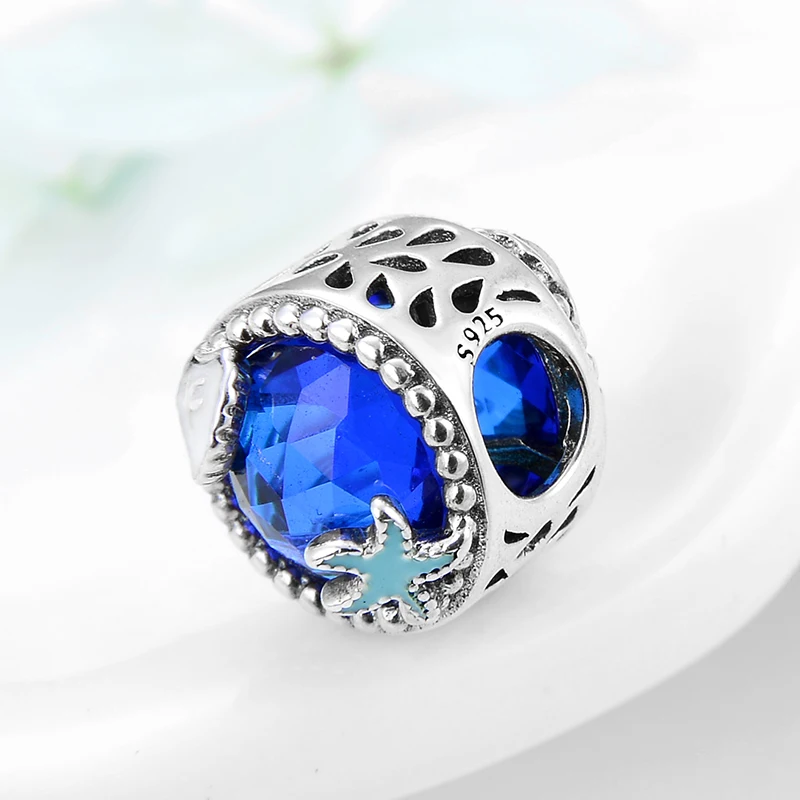 Хит 925 пробы серебряный синий морской пляж кокосовое дерево CZ Очаровательные