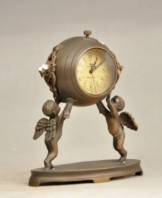 Изящные Китайские коллекционные Украшенные медные часы с двумя ангелами