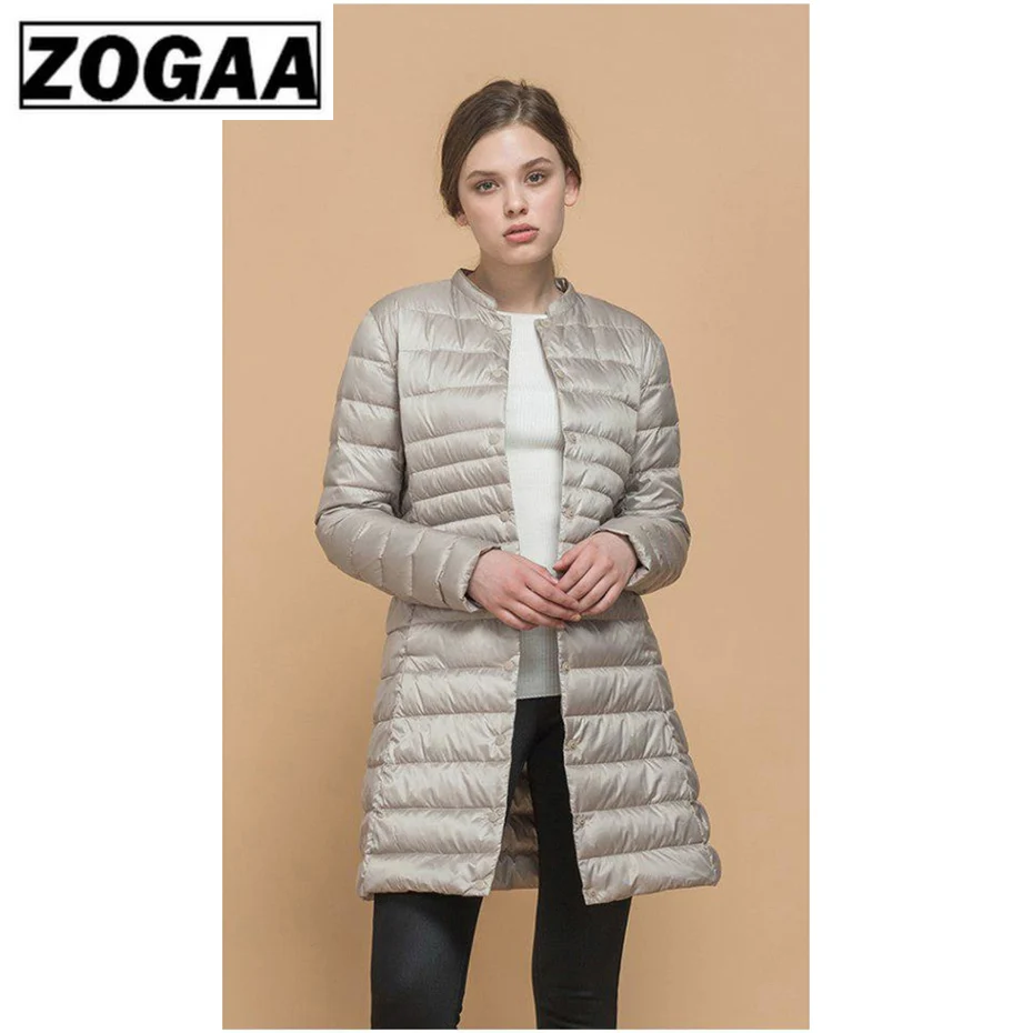 Женское Стеганое теплое пальто ZOGAA удлиненная однотонная куртка на утином пуху