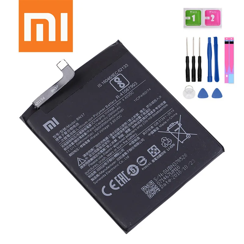 Xiao Mi 100% Подлинная Оригинальная батарея для телефона BN37 Xiaomi Redmi 6 Hongmi 6A 2900 мАч