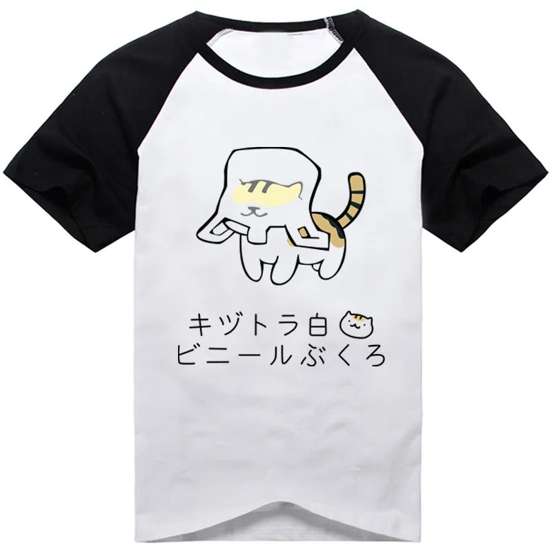 

Anime Neko Atsume t-Shirt Manzokusan Cotton Casual TShirt Cat Backyard Short Sleeve Tops Tees