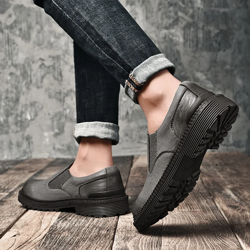 Fashion men's shoes casual leather slip on loafers male 2019 new spring autumn shoe men gray black waterproof work for | Обувь