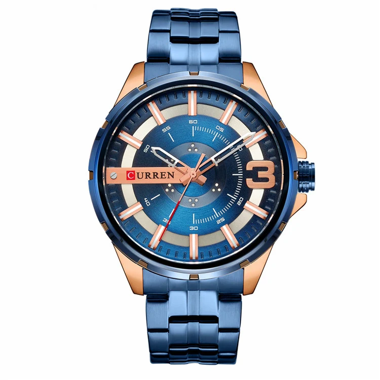 rose gold blue Модный бренд CURREN Роскошные мужские часы из нержавеющей стали Кварцевые наручные часы Бизнес водонепроницаемые золотые мужские часы - Цвет: rose gold blue