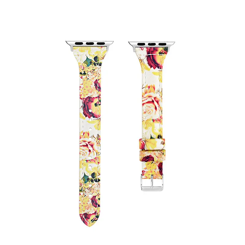 ASHEI для Apple Watch Band 4 кожа 40 мм 44 мм 42 мм 38 мм iWatch Series 3 2 1 узкое, с цветочным принтом ремешок для Apple Watch 3