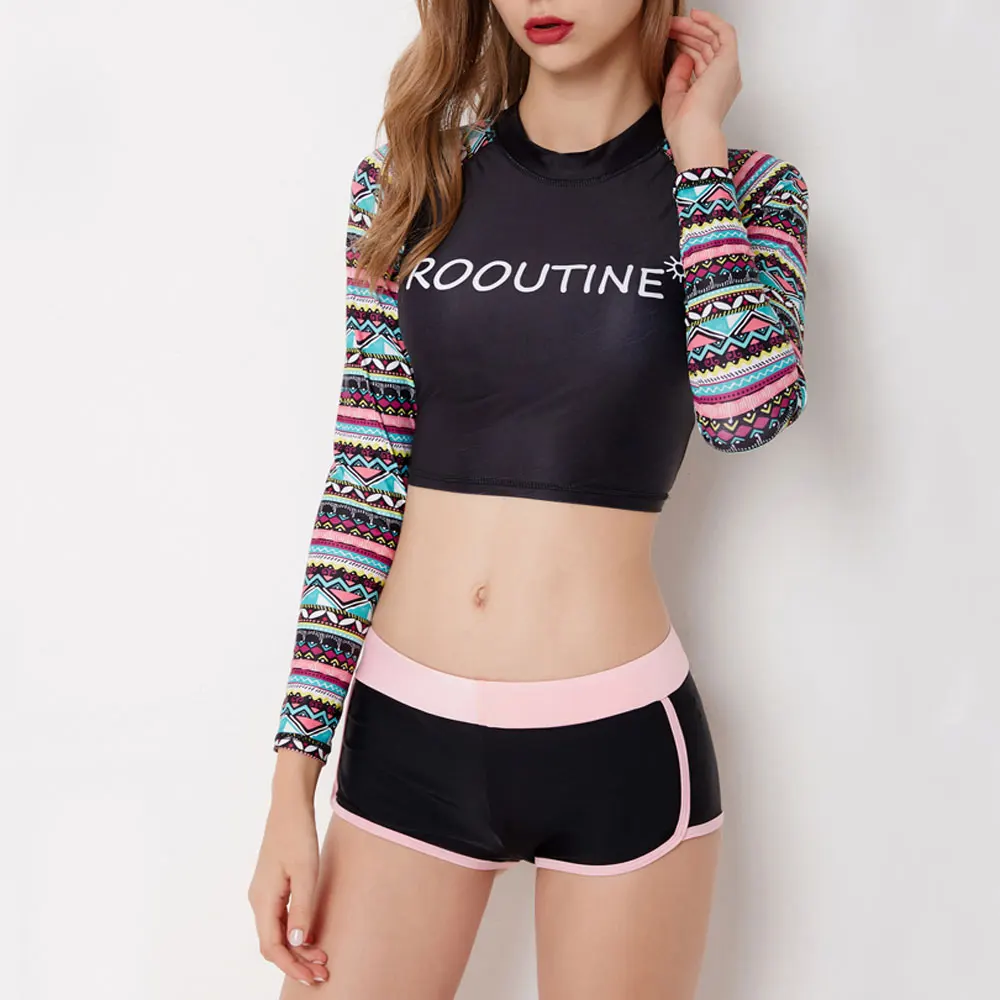 Сексуальный купальник с длинным рукавом 2018 высокой талией женский из двух частей