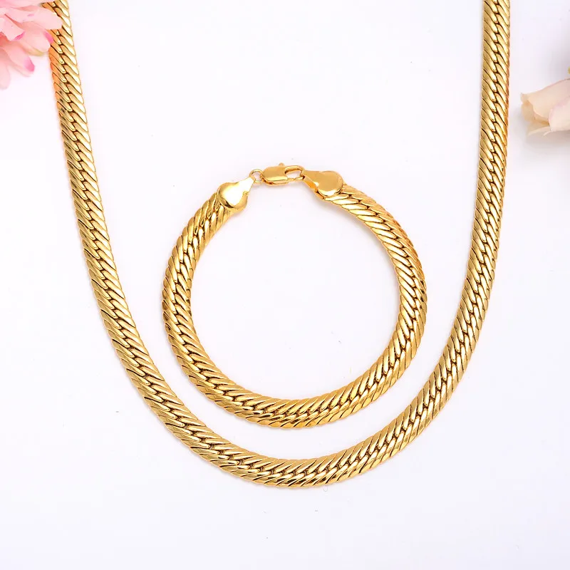 Bangrui 24kgold Фигаро Цепочки и ожерелья браслет оптовая продажа 10 мм Коренастый