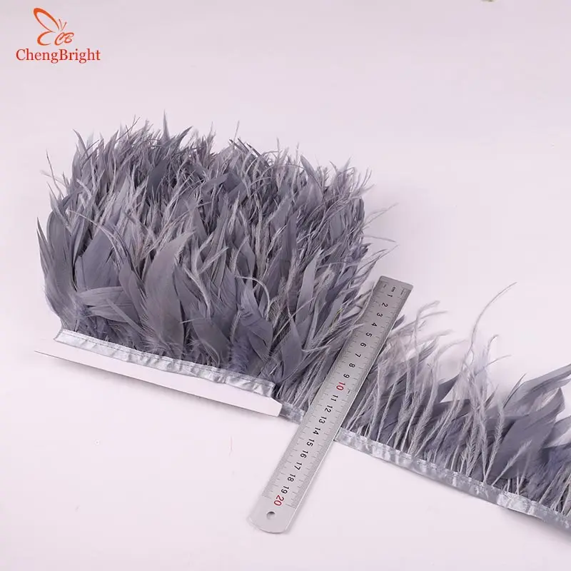 Grey ChengBright Новые 2 ярдов гусиные страусиные перья отделка бахрома Diy Одежда декоративное перо для рукоделия отделка перо лента шлейф - Цвет: Grey
