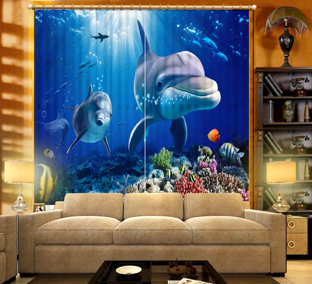 

3d Curtains Blackout for Living Room Kids Bedroom Fabric ocean dolphin curtains