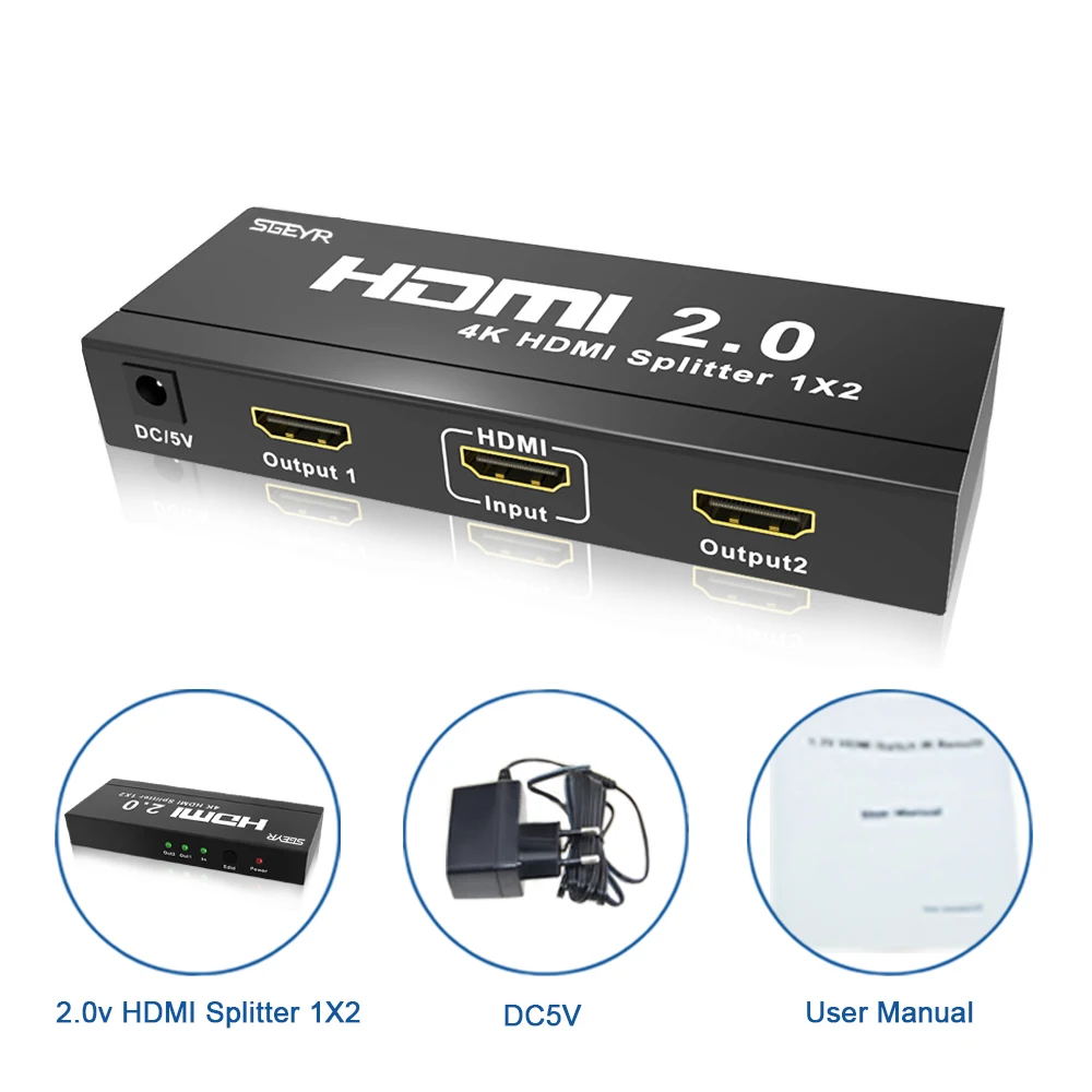 Сплиттер HDMI 1x2 сплиттер 4K 2 Way 0 HDCP2.2 x 2K @ 60Hz с переключателями EDID|hdmi splitter|hdmi 2.0 splitterhdcp