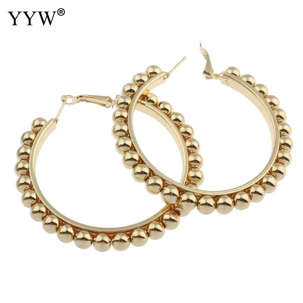 Женские серьги-кольца с круглыми бусинами большие размеры 57 мм | Украшения и