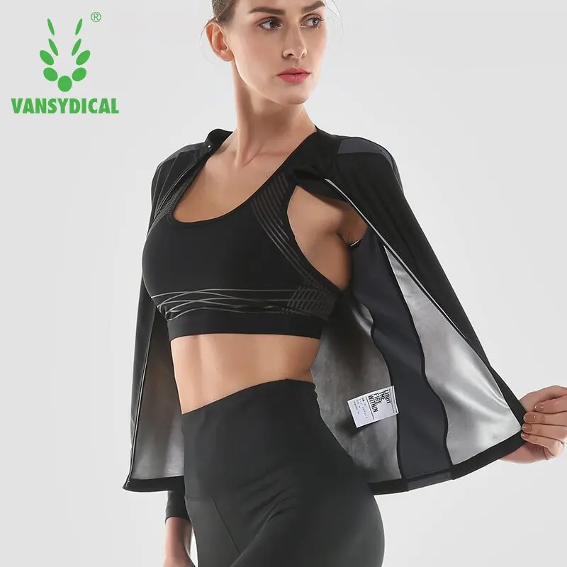 Vansydical Workout Топы для женщин на молнии рубашки йоги бега Шейперы похудения рубашка