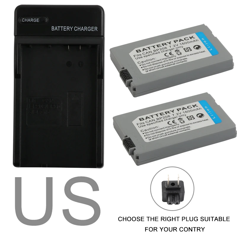 2x BP-208 BP 208 Камера Батарея+ быстрая Зарядное устройство для Canon DC10 DC19 DC20 DC21 DC22 DC40 DC50 DC51 DC95 DC100 DC200 DC201 DC210