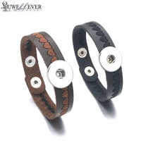 fashion heart 060 interchangeable really genuine leather retro bracelet 18mm snap button bangle charm jewelry for women men gift