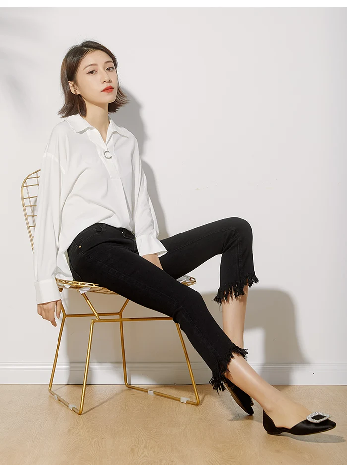 LEIJIJEANS, Осенние, размера плюс L-6XL, одноцветные, черные, с кисточками, средняя талия, длина по щиколотку, стрейчевые, джинсовые, обтягивающие, расклешенные джинсы для женщин 6132