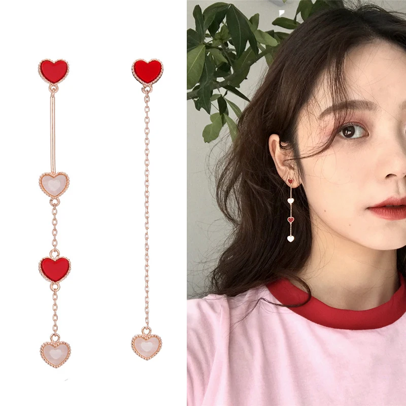 S925 игла с оригинальным асимметричным акрил персик кисточкой Сердцем Серьги для