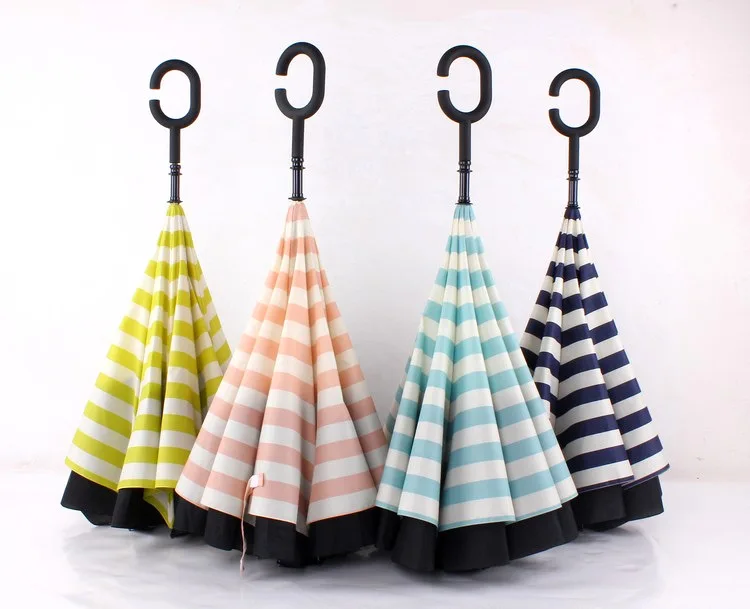 Темно-синий полосатый перевернутый зонтик C-образная ручка J-образной формы