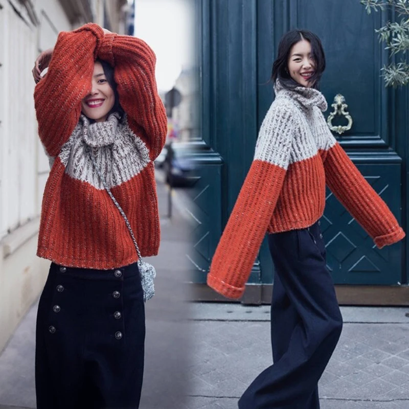 Women's winter High collar warm Pullover coarse lines female new big yards Thick Turtleneck Mohair Sweater coat C-225 | Женская