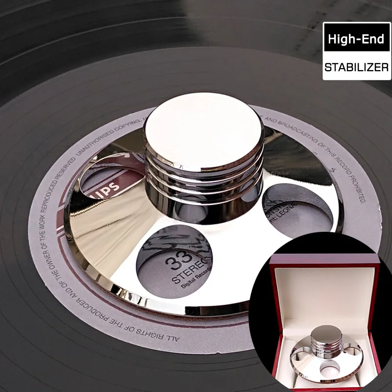 

Deluxe High quality Silver LP Vinyl Turntables Metal Disc Stabilizer Record Weight/Clamp With Wooden Package Box