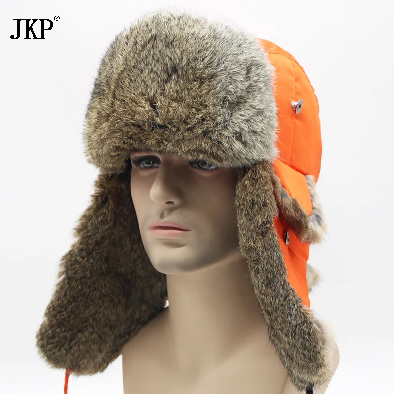 JKP 2018 теплая Модная шапка бомбер из кроличьего меха зимняя ушанка колпачки